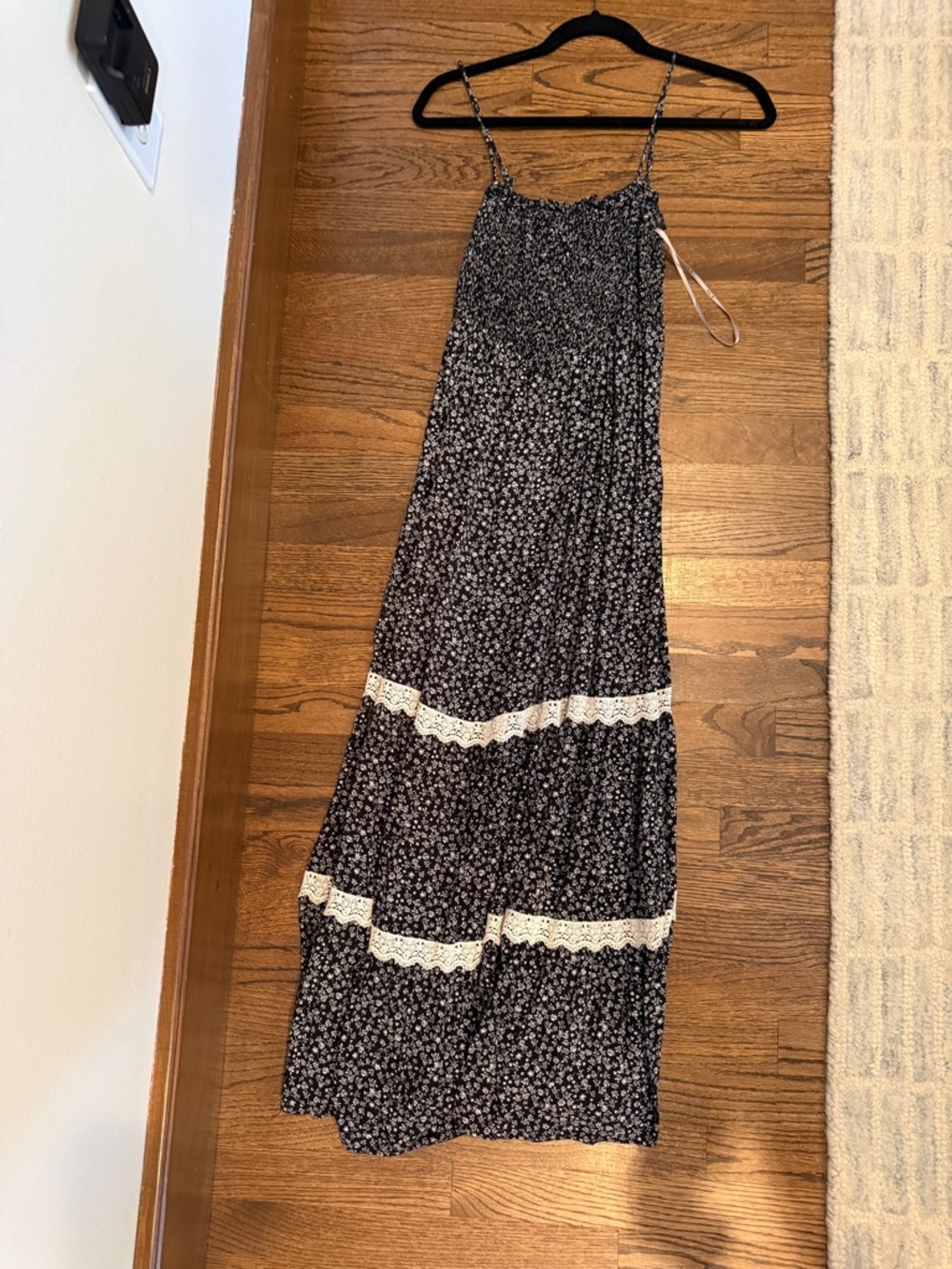 Black Floral Maxi Dress with Lace Trim